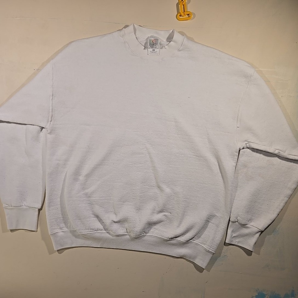 Vtg Fruit Of The Loom XL Sweatshirt White Crewneck Blank USA Made Stains Wear 90 - Picture 4 of 12